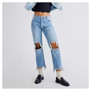 New! 𝅺FREE PEOPLE • Maggie Mid-Rise Straight-Leg Jeans in Light Stone